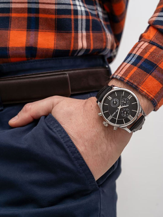 Paul Lorens Men's Watch 45mm Battery with Black Leather Strap