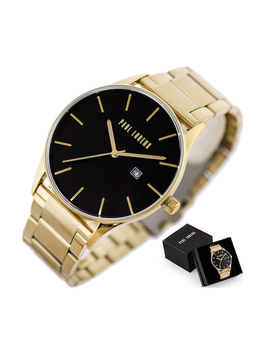 Paul Lorens Men's Watch 45mm Battery with Gold Stainless Steel Bracelet