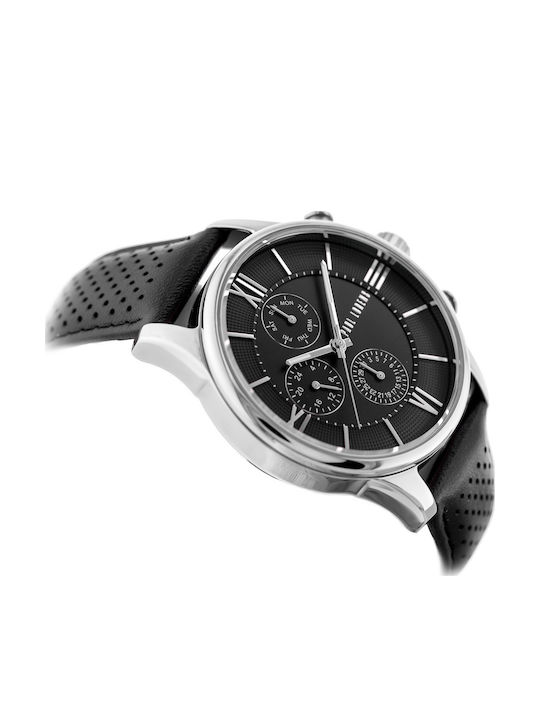 Paul Lorens Men's Watch 45mm Battery with Black Leather Strap