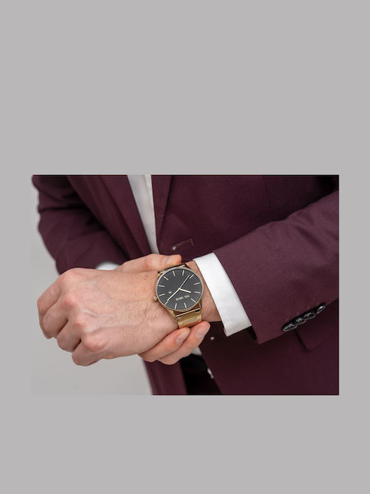 Paul Lorens Men's Watch 45mm Battery with Gold Stainless Steel Bracelet