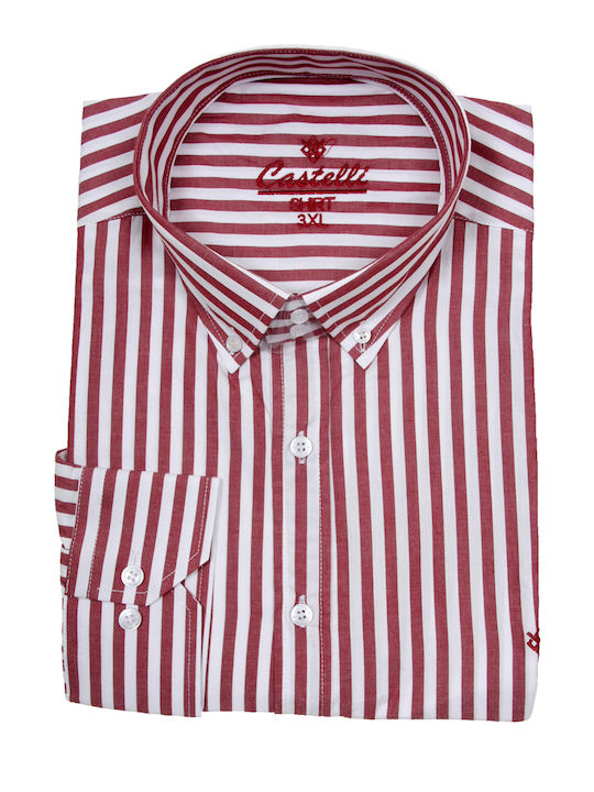 Castelli Men's Shirt Long Sleeve Cotton Striped White-bordeaux