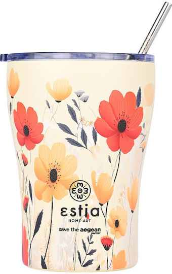 Estia Coffee Mug Save The Aegean Recyclable Thermos Stainless Steel BPA Free 350ml Summer Reverie with Straw