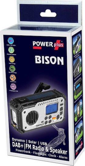 PowerPlus Bison Φορητό Ραδιόφωνο Ηλιακό DAB+ με Bluetooth και USB Ασημί