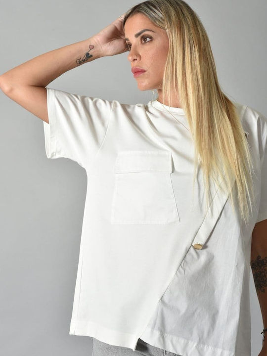 Belle Femme Women's Blouse with Buttons Off White