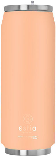 Estia Travel Cup Save the Aegean Reciclabil Pahar Termos Oțel inoxidabil / Plastic Fără BPA 500ml Peach fuzz cu Pai