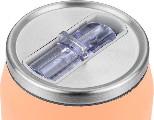 Estia Travel Cup Save the Aegean Reciclabil Pahar Termos Oțel inoxidabil / Plastic Fără BPA 500ml Peach fuzz cu Pai