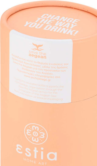 Estia Travel Cup Save the Aegean Reciclabil Pahar Termos Oțel inoxidabil / Plastic Fără BPA 500ml Peach fuzz cu Pai