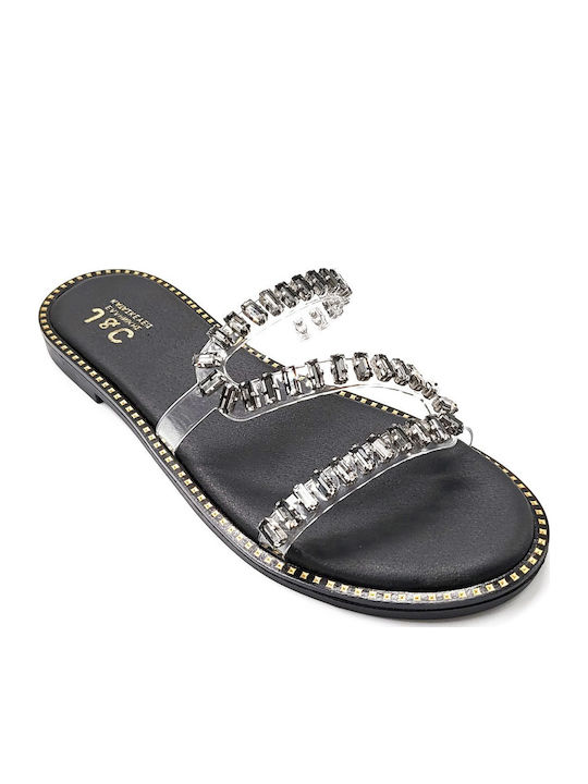 Shoelover Negru Clear Sandală Plat Din Piele Cu Stras