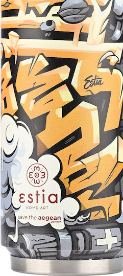 Estia Travel Cup Save the Aegean Recyclable Glass Thermos Stainless Steel / Plastic BPA Free 500ml Graffiti Rhythm with Straw