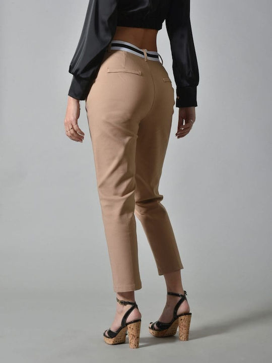 Belle Femme Women's Fabric Trousers Beige