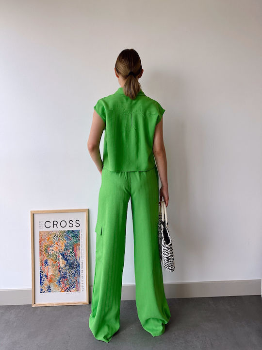 Sinell Women's Set Sleeveless Shirt Trousers Green