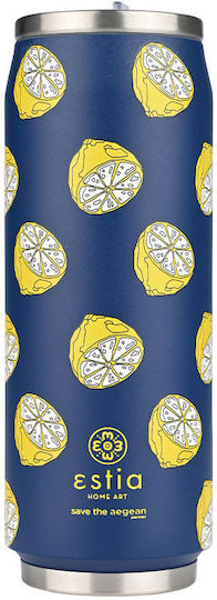 Estia Travel Cup Save the Aegean Recyclable Thermos Bottle Stainless Steel / Plastic BPA Free 500ml Citrus Infusion with Straw