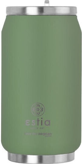 Estia Travel Cup Save the Aegean Recycelbar Glas Thermosflasche Rostfreier Stahl / Kunststoff BPA Frei 300ml Forest Spirit mit Stroh