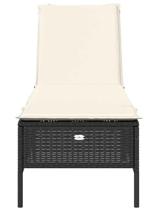 Șezlong Rattan cu Pernă Negru 198x55x39cm