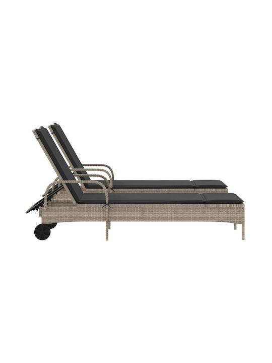 Ξαπλώστρα Rattan με Μαξιλάρι Γκρι 2τμχ 61x161x87εκ.
