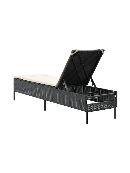 Șezlong Rattan cu Pernă Negru 198x55x39cm