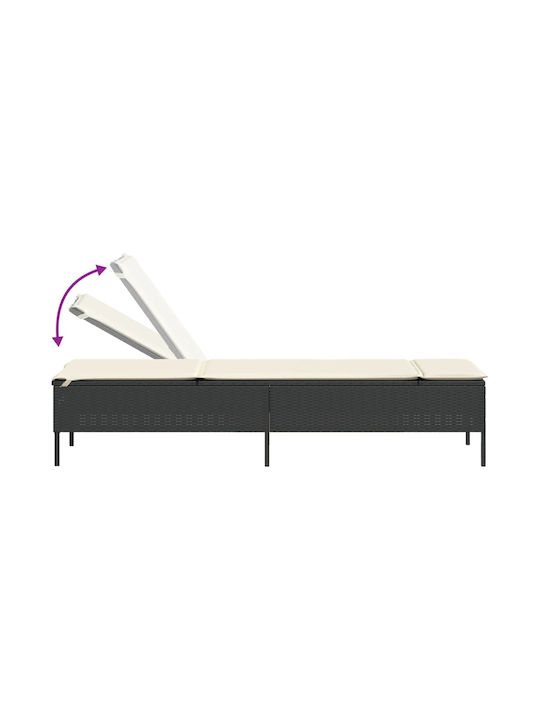 Șezlong Rattan cu Pernă Negru 198x55x39cm