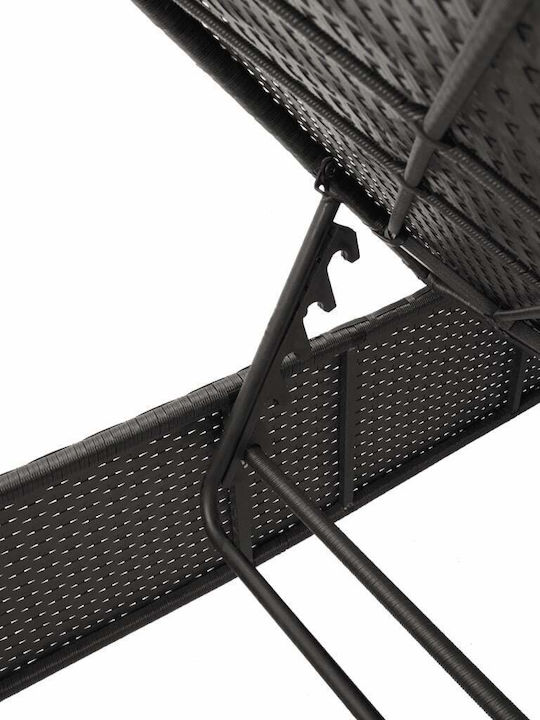 Șezlong Rattan cu Pernă Negru 198x55x39cm
