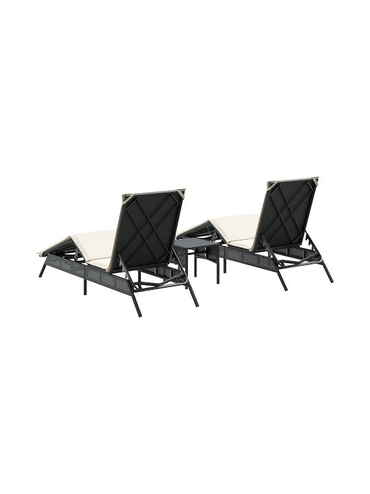 Ξαπλώστρα Rattan με Μαξιλάρι Μαύρη 2τμχ 200x59x26εκ.