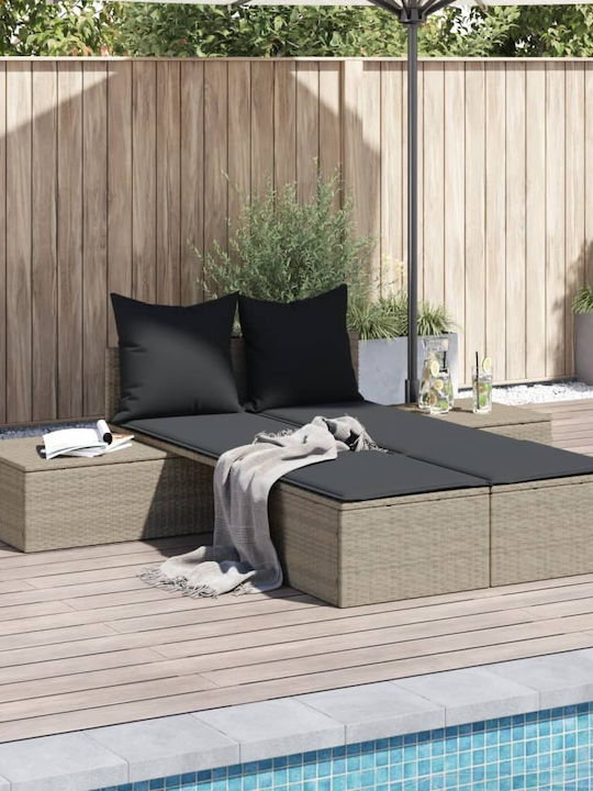 Ξαπλώστρα Διπλή Rattan με Μαξιλάρι Γκρι 104x162εκ.
