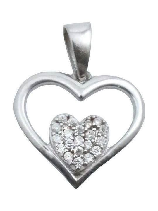 Silver Heart Charm with Zircon