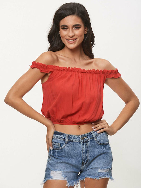 Dress Up Women's Blouse Off-Shoulder Red