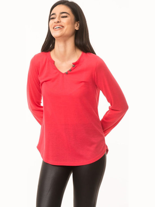 Women's Blouse with V Neckline Coral
