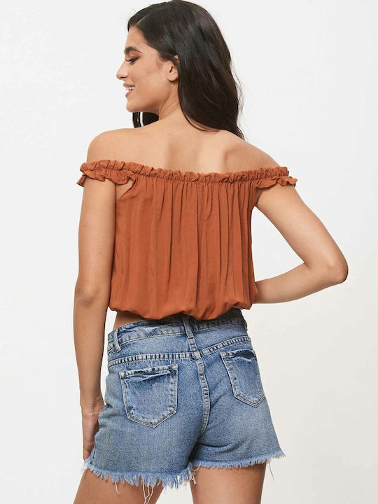 Γυναικεία Μπλούζα Off-Shoulder Καφέ