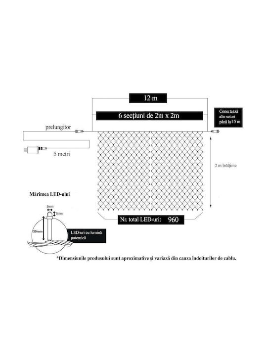 960 Lămpițe LED 12m. x 200buc Multicolore tip Plasă 1buc