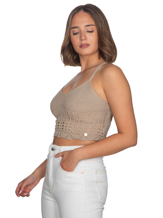 Baumwollträger Kurzstrick Beige Bluse 13149