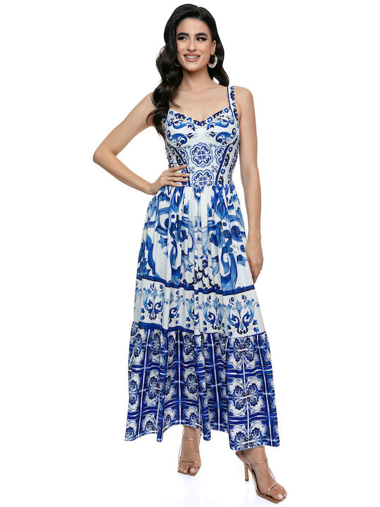 Maxi Dress Bold Patterns Blue White