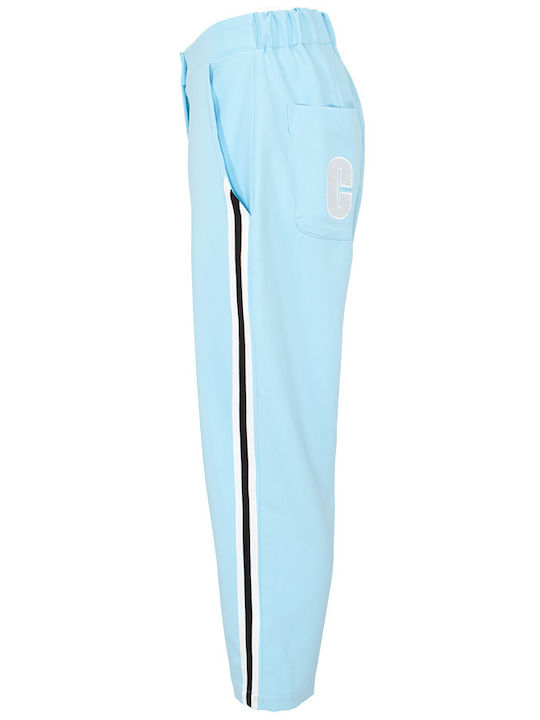 Damen Hoch tailliert Stoff Hose Gestreift Light Blue