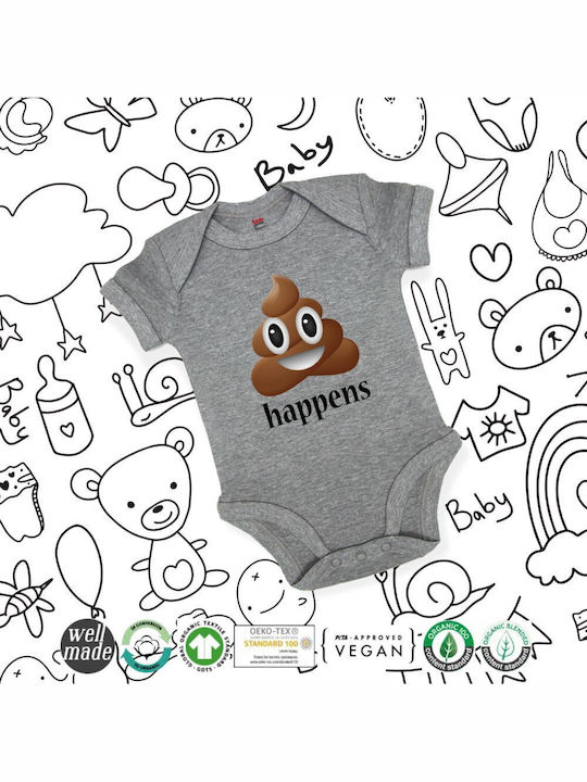 Koupakoupa Shit Happens Baby Bodysuit Short-Sleeved Grey