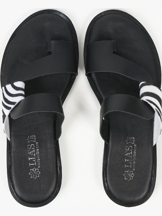 Leather Women's Flat Sandals in Black Color