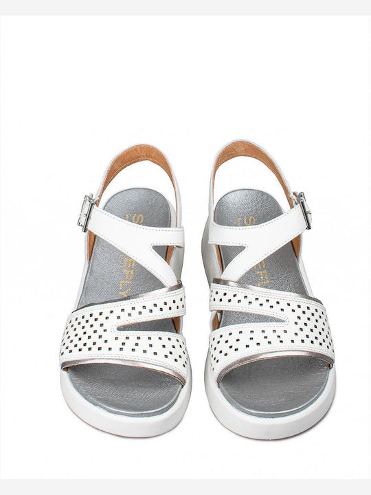 Leder Flache Sandalen für Damen Flatforms in Weiß Farbe