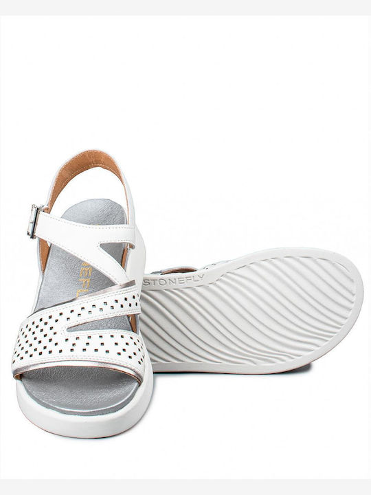 Leder Flache Sandalen für Damen Flatforms in Weiß Farbe