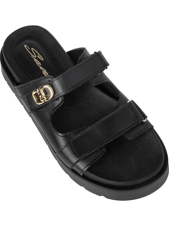 Δερμάτινα Γυναικεία Σανδάλια Flatforms Μαύρα