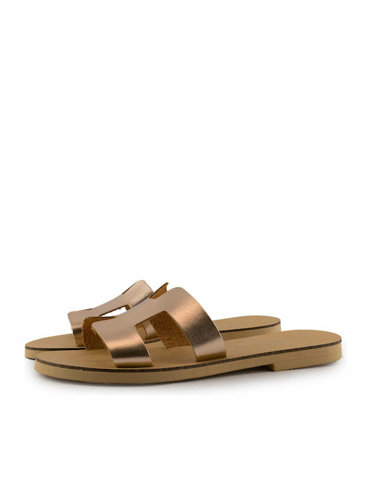 Love4shoes Leather Women's Flat Sandals in Gold Color