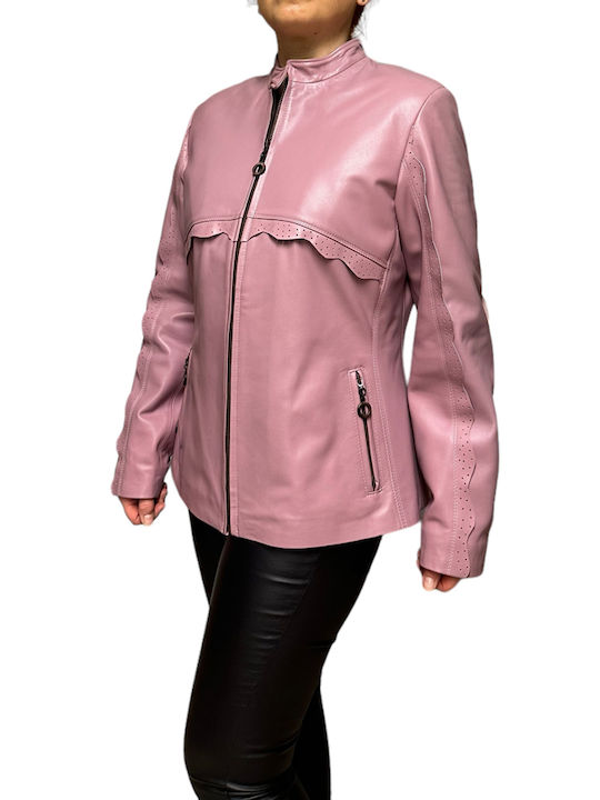 MARKOS LEATHER Women's Short Lifestyle Leather Jacket for Winter Pink