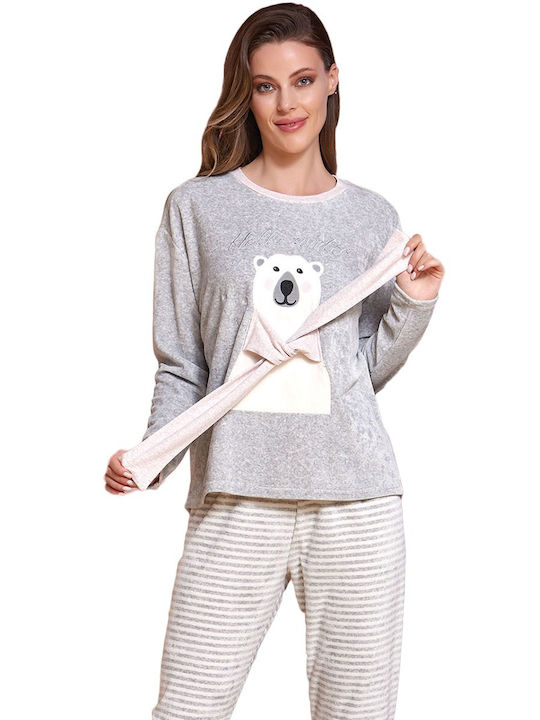 Sevim Winter Damen Pyjama-Set Samt Gray