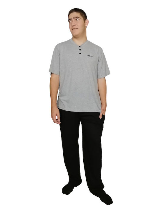 Herren Pyjama Set 3-teilig Secret Point S24-123-010 Grau Schwarz