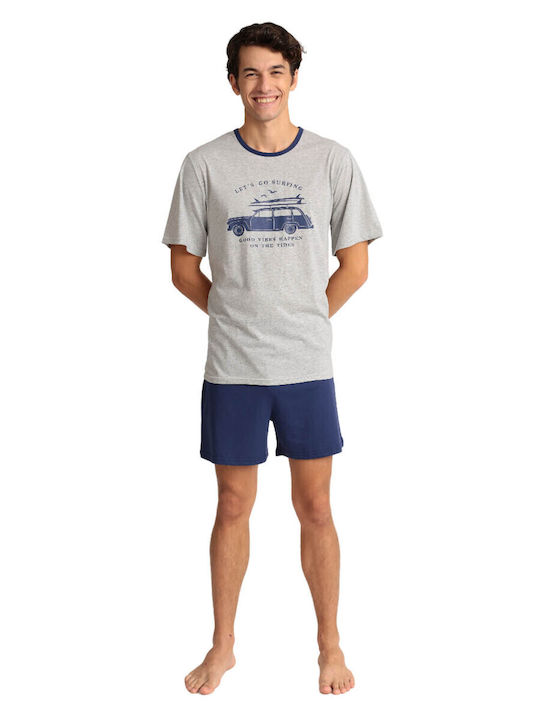 Men's Short Sleeve Shorts Pyjama Mario Uomo S24-24113 Blue
