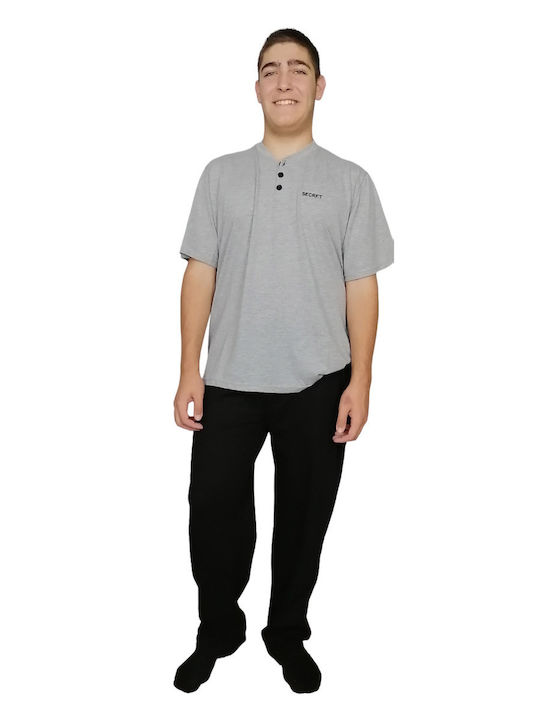 Herren Pyjama Set 3-teilig Secret Point S24-123-010 Grau Schwarz