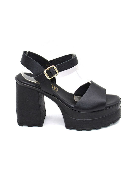 Ipodima Leder Damen Sandalen mit hohem Absatz in Schwarz Farbe