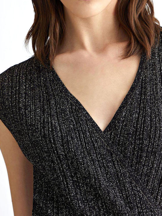 Liu-jo Better Black Ribbed Wrap Jumpsuit