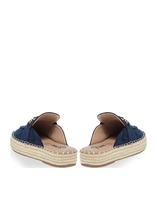 Suede Mule cu Toc în Culoare Albastru