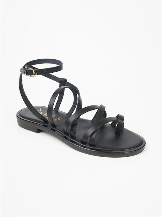 Damen Handmade Ledersandalen Antiker Griechischer Stil Schwarz 151235