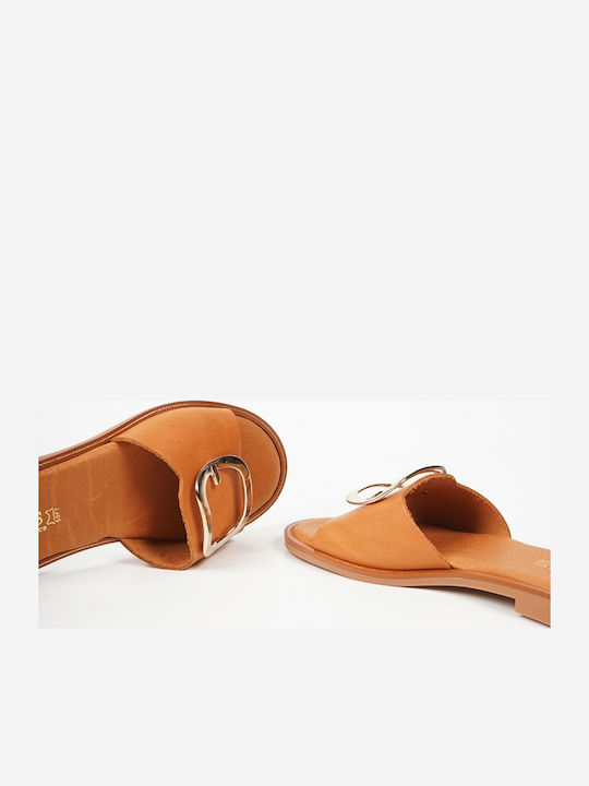 Leather Sandals with Bold Buckle Natural Leather 15084