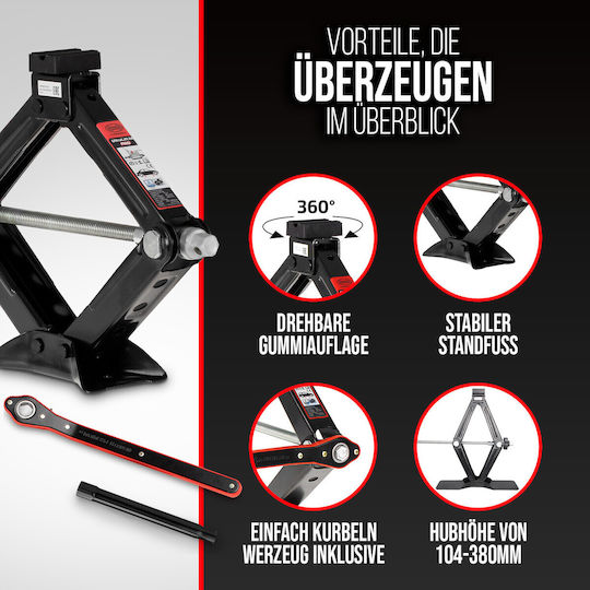Heyner Hand Operated Scissor Jack with Lifting Capacity up to 38cm and Weight Capacity up to 1.5 Tons