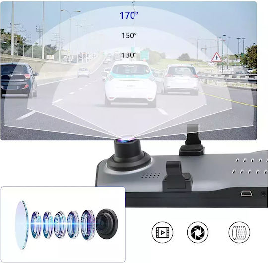 Dvr Καθρέφτης Touch Σετ Καθρέπτης με Κάμερα DVR Αυτοκινήτου 1080P με Οθόνη 9.66" & Κάμερα Οπισθοπορείας